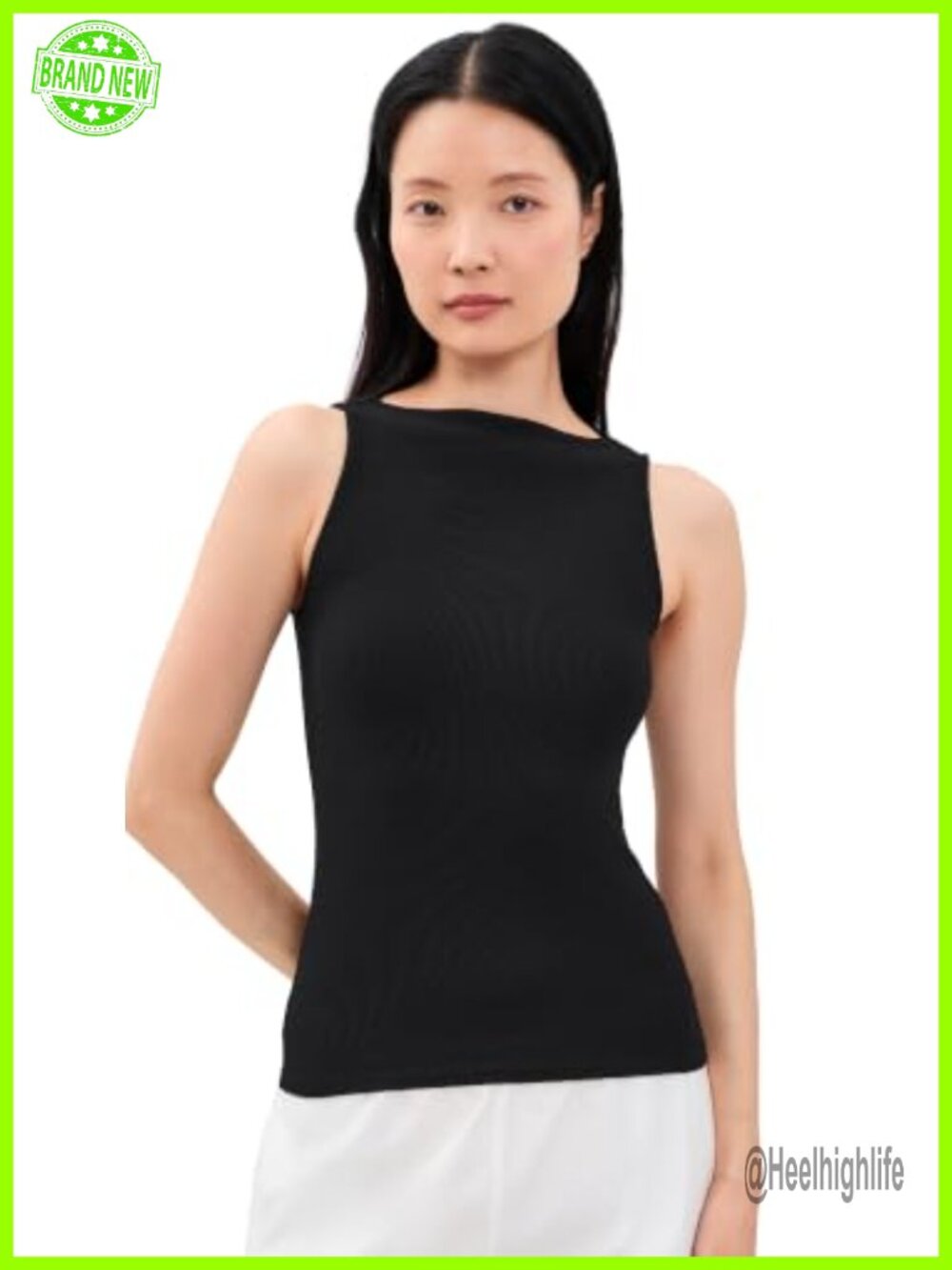 Silk Rib Sleeveless Boatneck Fitted Tank Top for Women